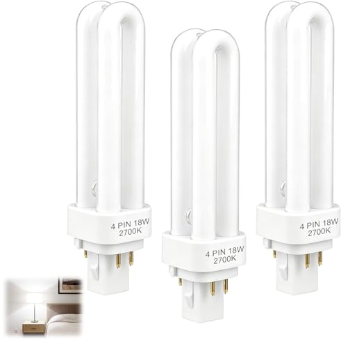 3Pack 18W Compact Fluorescent Light BulbPLC G24q-2 4Pin Energy Saving Lamp | 1200LM Warm White 2700K, 2U Double Turn Tube Energy Saving Lamp, CFL Bulb, Corridor, Bathroom, Bedroom, Non-Dimmable