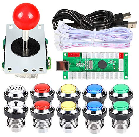 Clásicos Arcade DIY Kits USB Encoder para PC Joystick + 8 maneras Stick + Chrome plateado LED pulsador iluminado 1 Player & Coin Buttons para Arcade Mame Raspberry Pi 2 3 3B Games