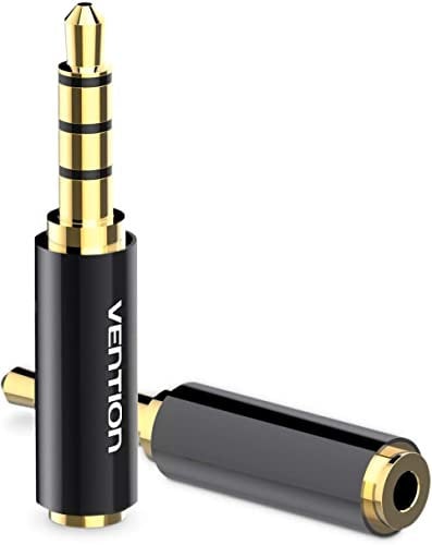 Vention Lot de 2 Adaptateurs Plaqués Or 2,5 mm Femelle vers Jack Stéréo 3,5 mm Mâle Connecteur Métallique Audio pour Casque Audio et Écouteurs, Supporte la Fonction Micro