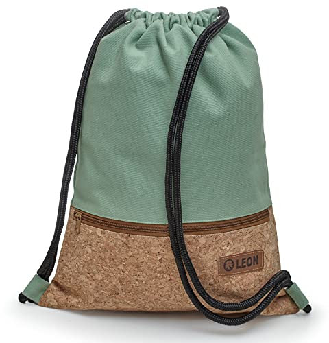 By Bers LEON Turnbeutel mit Innentaschen in Kork oder Schlange -DesignRucksack Tasche Damen Herren & Teenager Gym Bag Draw String (Kork_Mintgrün)