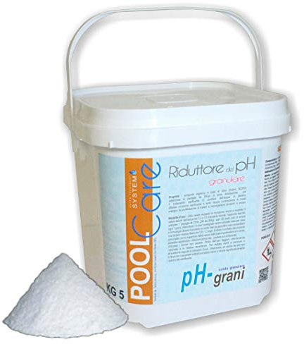 POOL CARE pH- Grani, Riduttore del pH, in Forma Granulare, per una Gestione Ottimale del pH nel Trattamento Acqua di Piscina - 5 KG