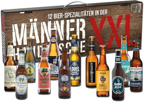 Kalea | XXL Männerhandtasche | 12 x 0,33l Bierspezialitäten aus Privatbrauereien | Biergeschenke für Männer und Frauen