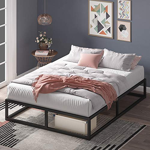 Zinus Joseph Cama 150x200 cm - Altura 25 cm con almacenamiento debajo de la cama - Marco de la cama de plataforma de metal con soporte de listones de madera - Negro
