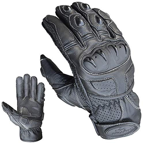 PROANTI Motorradhandschuhe Leder kurz Motorrad Handschuhe mit Touchscreen Funktion - XL