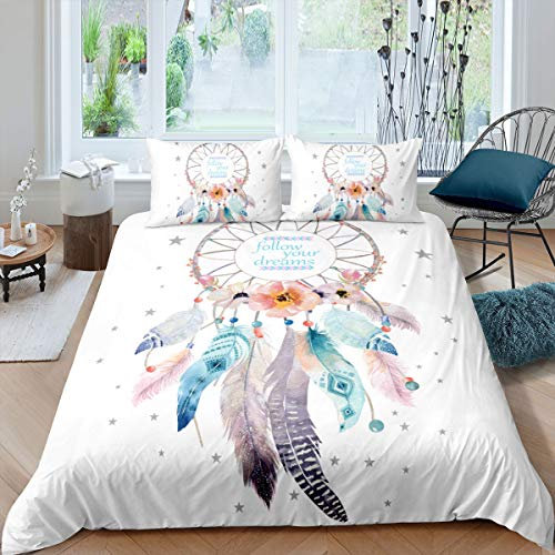 Loussiesd Mädchenbettwäscheset Traumfänger Bettwäscheset für Kinder Teens Dekoratives Mikrofaser-Bettset 2-teilig 155x220 cm + 80x80 cm Niedliches Bettset