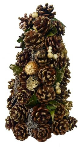 Hogar y Mas Árbol de Navidad con Piñas Doradas, Decoración Navideña. Árboles de Navidad Originales 16x16x30 cm