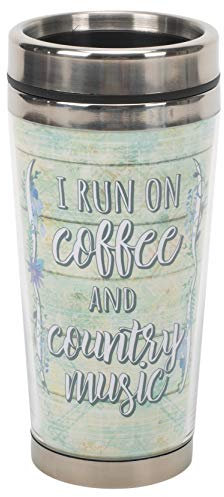 Coffee and Country Music Blue 16 ounce Stainless Steel Travel Tumbler Mug with Lid