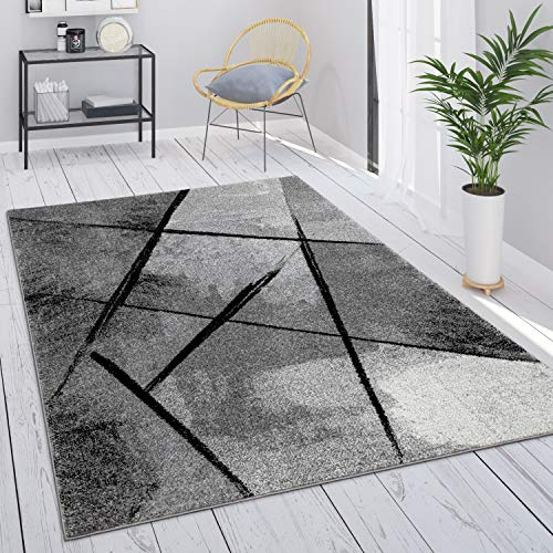 Paco Home Teppich Wohnzimmer Vintage Kurzflor Schlafzimmer Geometrisches Design Modern, Grösse:120x170 cm, Farbe:Grau 2