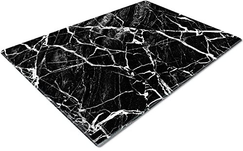 Glass Chopping Board 50 x 40 | Kitchen Worktop Protector | Multifunctional Cutting Board | Work Top Savers | Kitchen Accessories | Extra Large | Marble Effect Black White