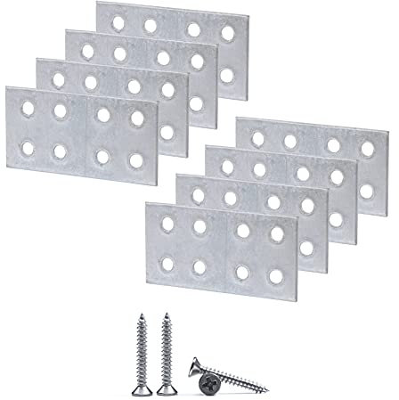 Lote de 8 conectores planos de acero galvanizado de 30 x 60 x 2 mm, soportes de fijación para reparación de placas galvanizadas (8 unidades, con tornillos)