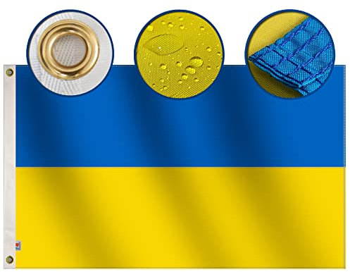 rhungift Hochwertige Ukraine-Flagge, 90 x 150 cm, langlebiges Oxford-Nylon 210D, vierfach genähte Fliegenenden, Ukrainische Flagge, 90 x 150 cm, Hausdekoration