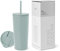 Simple Modern Isolierter Becher mit Strohhalmdeckel und Klappdeckel,wiederverwendbare Edelstahl-Wasserflasche für kaltgebrühten Tee, Eiskaffee, Reisebecher,590 ml,Meerglas-Salbei