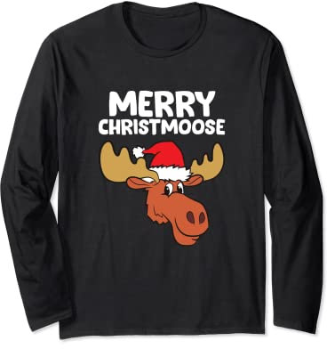 Elch Weihnachtsmütze Elch Merry Christmoose Merry Christmas Langarmshirt