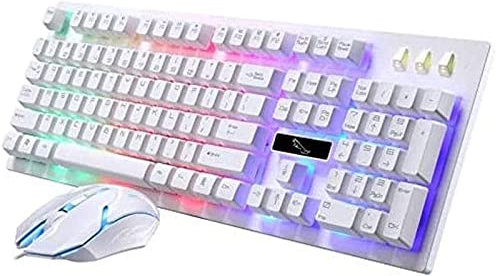 XYLXJ 9 Multimedia Keys 1600 DPI Professional Wired RGB Backlight Mechanical Feel Suspension Keyboard + Optical Mouse Kit for Laptop black(White)