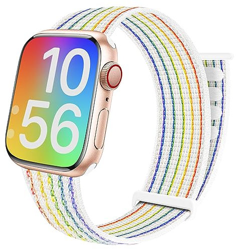 BlackPro Apple Watch-Armband für Kinder, atmungsaktiv, weiches Nylon-Schlaufenarmband für Jungen und Mädchen, kompatibel mit Apple Watch Serie 7/6/5/4/3/2/1/SE, 45 mm (38/40/41 mm, Regenbogenfarben)