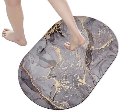 Akos Schnell trocknende Badematte aus Stein – rutschfeste, wasserabsorbierende Kieselgur-Badematte für Dusche, Boden und Wudu – waschbare Kieselgur Badematte – grau/lila Badezimmermatte (43 x 75 cm)