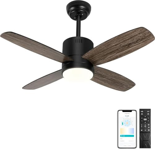 Ohniyou 38 Zoll Deckenventilator mit Beleuchtung und Fernbedienung, dimmbares Licht, 6 Geschwindigkeiten, umschaltbarer Gleichstrommotor, Deckenventilator für Schlafzimmer, Terrasse, Büro (Schwarz)