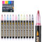 Mzh Art Double Line Metallic Markers set of 12 Colors Glitter Pen Paint Permanent Brush Pen Never Fade Quick Dry for Designing Photo Album, Guest Book, Scrapbook, Ceramic, DIY card, Glass, Rock