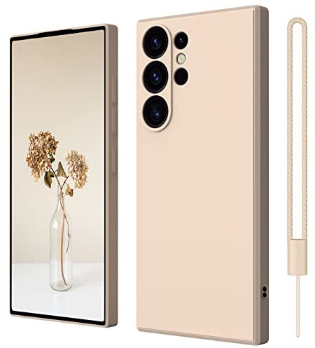 ElestBela Samsung Galaxy S23 Ultra Hülle Silikon Case, Hanyhülle Samsung S23 Ultra Dünn Slim mit Microfiber, Kratzfeste Rundumschutz Case Schutzhülle Hülle für Samsung Galaxy S23 Ultra 6.8'' Khaki