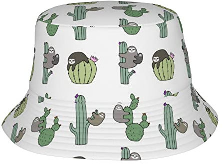 XVBCDFG Unisex Fischerhut, Sommer, Reisen, Strand, Sonnenhut, breite Krempe, Fischermütze, Lustiges Kaktus-Faultier, One size
