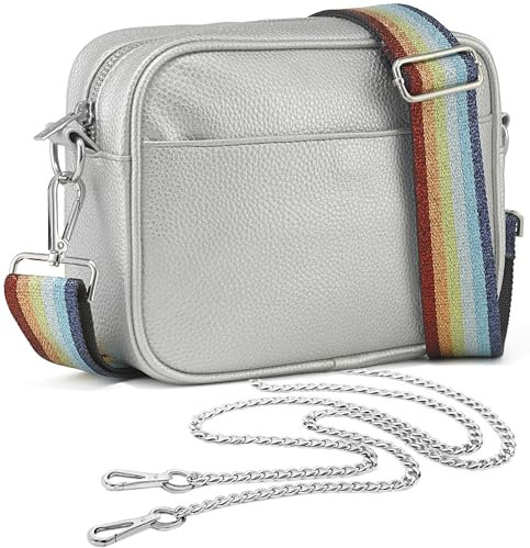 Lily England Cross Body Bag Women, Over Shoulder Bags with Adjustable Wide Strap & Chain, Versatile Crossbody Bags for Women & Ladies Handbags, Silver