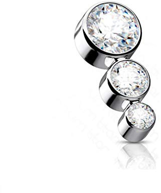 beyoutifulthings Dermal-Anchor Aufsatz 3 Zirkonia Silber Clear Haut-Anker Skin-Diver Body-piercing Titan-ium Grad 23 Gewinde 1,2-mm