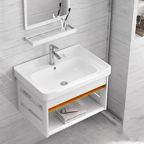 Lavandino del Bagno a Parete, Lavandino del Bagno ad Angolo con Montaggio a Parete, Mobile da Bagno Galleggiante Moderno, Armadietto e Lavandino da Bagno ad Angolo ， Adatto a Casa, Bagno (Color : WHI