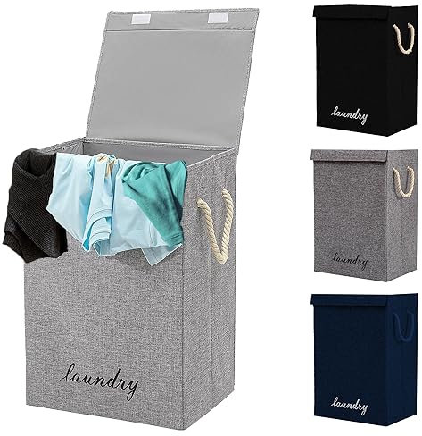 SG Traders 90L Collapsible Laundry Basket with Lid Laundry Hamper Basket Handles, Storage Baskets for Dirty Clothes, Laundry Bin for Bedroom, Collapsible Bathroom Laundry storage basket (Light Grey)