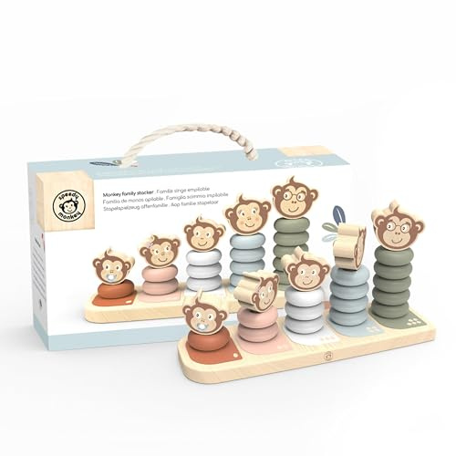 SPEEDY MONKEY Wooden Stacking Monkeys, Montessori Baby Toy, Toddler Gift | Montessori stacking toy for babies 6 to 12 months and 1 to 3 year olds, sensory play, wooden build