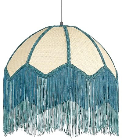 Beliani Hängelampe Papierschirm natürlich oval mit Fransen blau Retro Stil Milagro