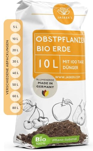 Bio Erde für Obstpflanzen & Obsterde 10 L - Pflanzerde mit 30% weniger Torf - Universalerde - Obst Erde - Erde für Apfelbaum, Kirschen und andere Obstbäume - Erde Garten