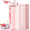 Mevoly Gourde 1L, Tritan Gourde Sport Motivation sans BPA, Transparente avec Graduée, Anti Fuite, Bouteille 1 Litre pour Camping, Randonnée, Yoga, Femme, Homme (Rose Premier Amour)