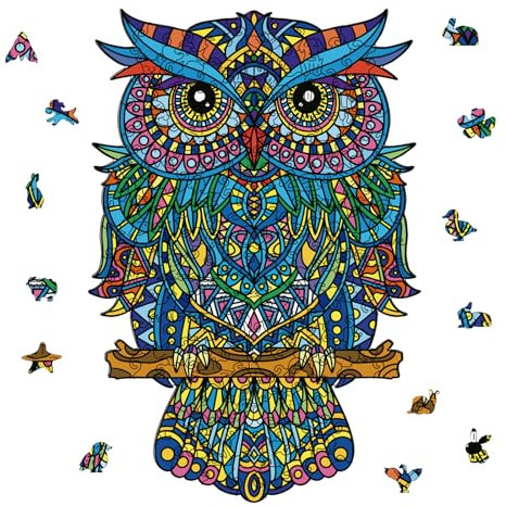 GLOBLELAND 200 Stück Eule Holzpuzzle Für Erwachsene 36x24.4 cm Tierpuzzle Holz Erwachsene Bunte Puzzle Für Geburtstag Weihnachten