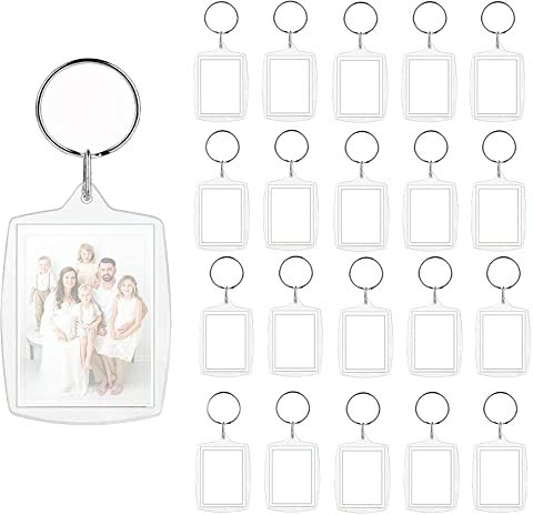 20 Porte-clés Photo, BetterJonny Porte Clé Photo Transparent Vierge en Acrylique Double Face Porte Cle Photo Personnalisable DIY Cadre Photo Vierge Rectangle Porte Clef Photo pour Famille, 4 x 5,5 cm