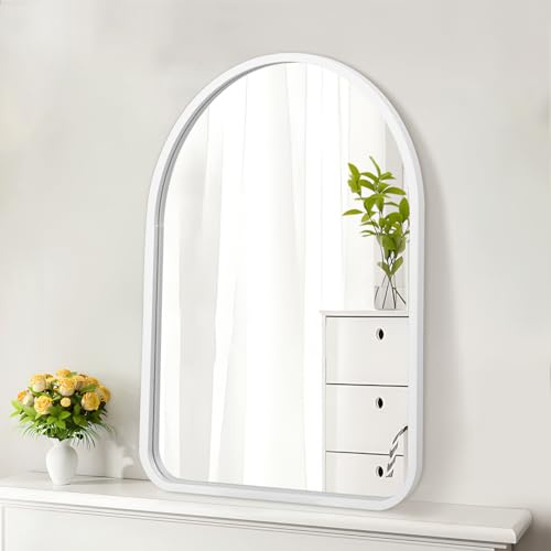 HLFMVWE Weißer Bogen Spiegel, rustikale Wand montiert Holzrahmen Vintage Spiegel, Dekor Bauernhaus für Eingang Schlafzimmer Bad Wohnzimmer 30 x 40 cm
