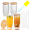 HEKOBAG Set di 4 bicchieri per acqua a coste con cannucce di vetro, tazze da caffè ghiacciato vintage, bicchieri in vetro increspato stile origami, per Coocktail, whisky, birra, 2 spazzole per la