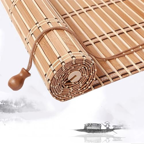tow000ack Bambus Raffrollo Bambusrollo Verdunkelungsrollo Sonnenschutz Sichtschutz Rollo für Fenster und Türen,Natur,Jalousien aus Holz,Blickdicht,Anpassbar,Breite x Höhe (160cm x 170cm)