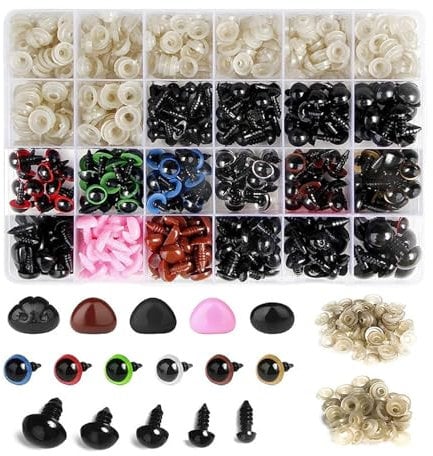 600 Pcs Colorful Plastic Safety Eyes and Noses with washers, Colourful Craft Doll Eyes, Safety Eyes and Washers Set, Safety Eyes and Noses for Soft Toy Making Crochet Crafts, Doll, Puppet DIY Crafts