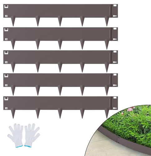VEVOR Steel Landscape Edging, 5-pack Steel Garden Edging Borders, 39 L x 3 H Strips, Hammer-in Edging Border, Bendable Metal Landscape Edging for Yard, Garden, 3.15 Spike Height, Rustic Brown