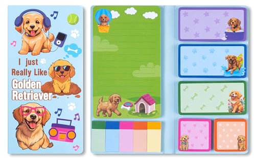 A1DIEE Golden Retriever Haftnotizen Set - 550 Blätter Kartoon Hund Bündel Notizzettel Beschreibbare Klebezettel Selbstklebende Haftzettel zurück zur Schule Zubehör Geschenke für Lehrer Studenten