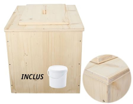 Mes Toilettes Sèches Toilette sèche en Bois, livré monté avec Seau 20L Plastique - Bord Droit - Fabrication Française - N1
