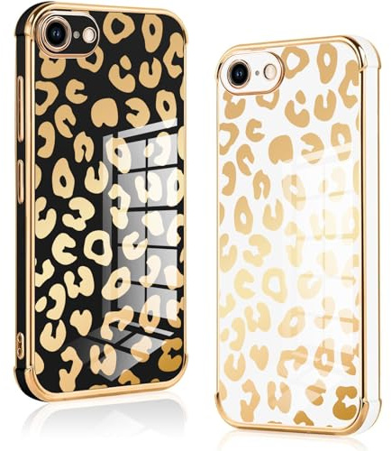 Vauki 2 Stück für iPhone 8/iPhone SE 2020/iPhone 7/SE 2022 Hülle, Silikon Handyhülle TPU Leopardenmuster Motiv Schutzhülle Kameraschutz Stoßfest Case Jungen Mädchen Cover für iPhone 8,Black and White