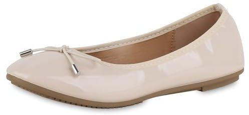 VAN HILL Damen Klassische Ballerinas Flach Lack Klassisch Schuhe 214738 Beige Lack 39
