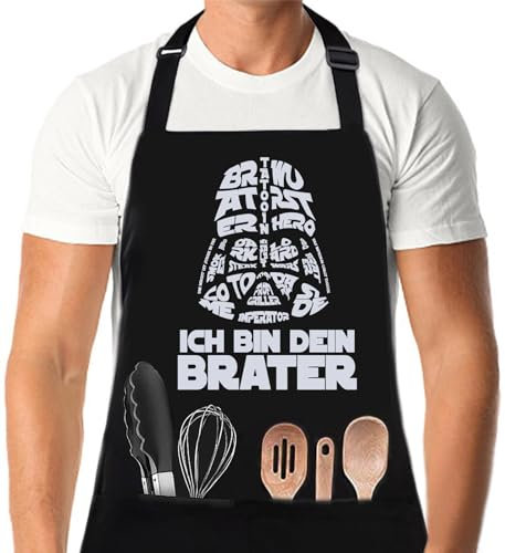 XCSJKJ Grillschürze für Männer, Kochschürze Herren, Star Wars Schürze 2 Taschen, Lustige Grill Geschenke für Männer Kochschürze fur Herren,Star Wars Grill Schürze- ICH BIN DEIN BRATER