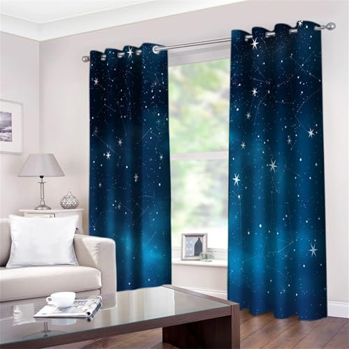 CozyRest Blickdichte Gardinen Sterne Und Sternbilder Verdunkelungsvorhang - Lichtundurchlässige Vorhang mit Ösen für Schlafzimmer Geräuschreduzierung Sternenblau 230 x 117 cm (HxB), 2er Set