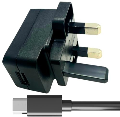 pluX Micro USB Mains Charger UK Plug, 5V 1A Kindle Charger with 2M Micro USB Cable, Android Charger for Most of Phone/Table/Security Camera with Micro USB Port (Black)