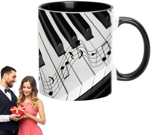 Tazza da caffè per amanti della musica, 350 ml, design note musicali, chitarra, pianoforte, tazza in ceramica stile violino, collezione a tema musicale per gli amanti della musica