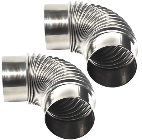 90° Bogen Ofenrohr 12cm, 2 Stück Edelstahl Kaminbogen Abgasrohr Ø 120mm Ofenrohrbogen Hitzebeständiges Rauchrohr, 4,7 Zoll Verlängerung Kaminrohre