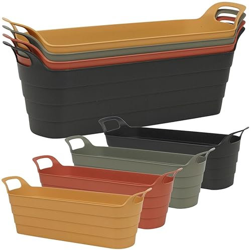 URBNLIVING Lot de pots à herbes avec poignées en plastique flexible pour intérieur et extérieur - Vert terre cuite - Noir et jaune