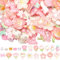 SOFPLATE 120 Stück 7 Stile Rosa Cabochons Verschiedene Harzanhänger Lose Flache Rückseite Transparente Tiere Süßer Tiger Kaninchen sakuras Blumen Schleifen Karotten Cabochon Für DIY Bastelarbeiten Sch